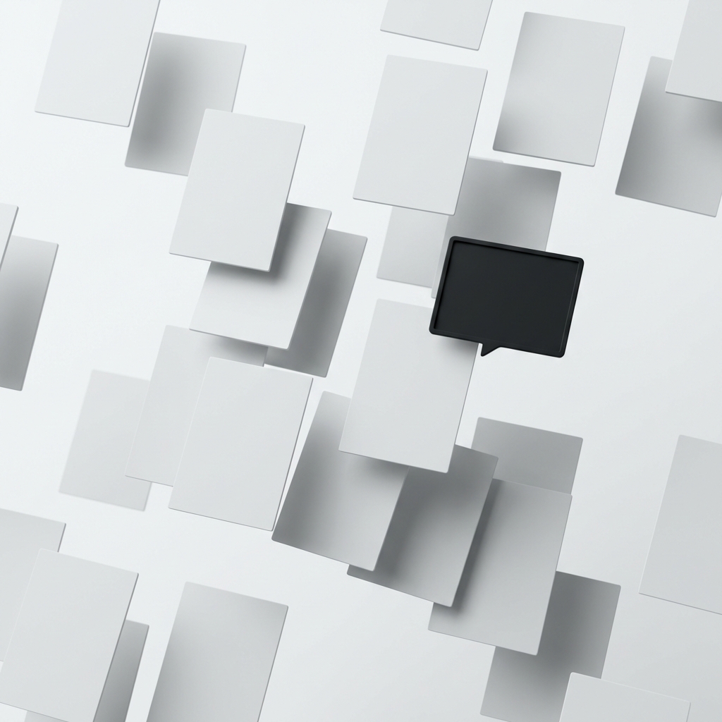 Abstract composition of pages representing thinking and media